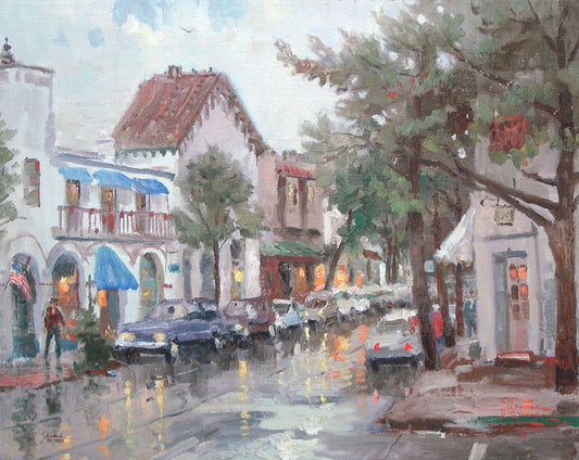 Thomas Kinkade - Carmel Ocean Ave on a Rainy Afternoon